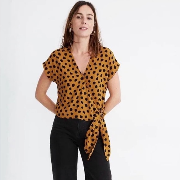 MADEWELL Sash Tie Wrap Top Painted Spots Egyptian Gold Size Small - Picture 1 of 10
